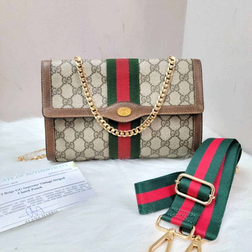 100% Authentic Gucci web sherry line clutch Bag